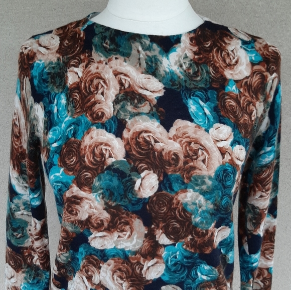 TALBOTS Merino Wool Rose Printed Sweater - Picture 1 of 8